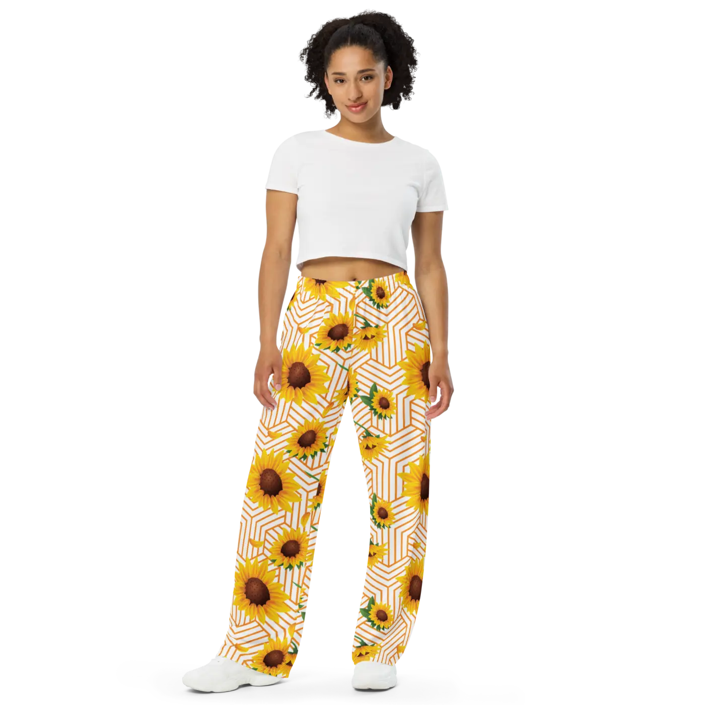 Yellow Flowers Pattern Wide Leg Pants - Lounge Comfort - DipaliZ