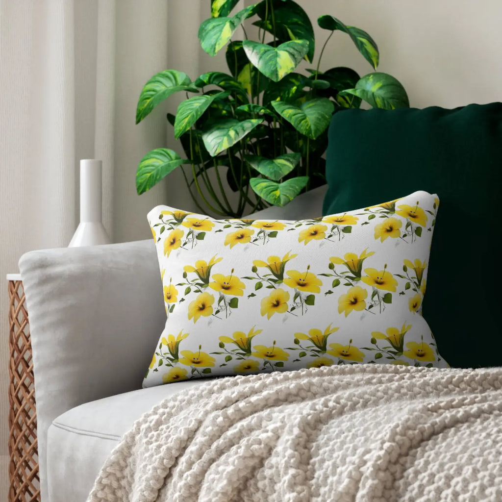 Yellow Morning Glory Spun Polyester Lumbar Pillow - DipaliZ