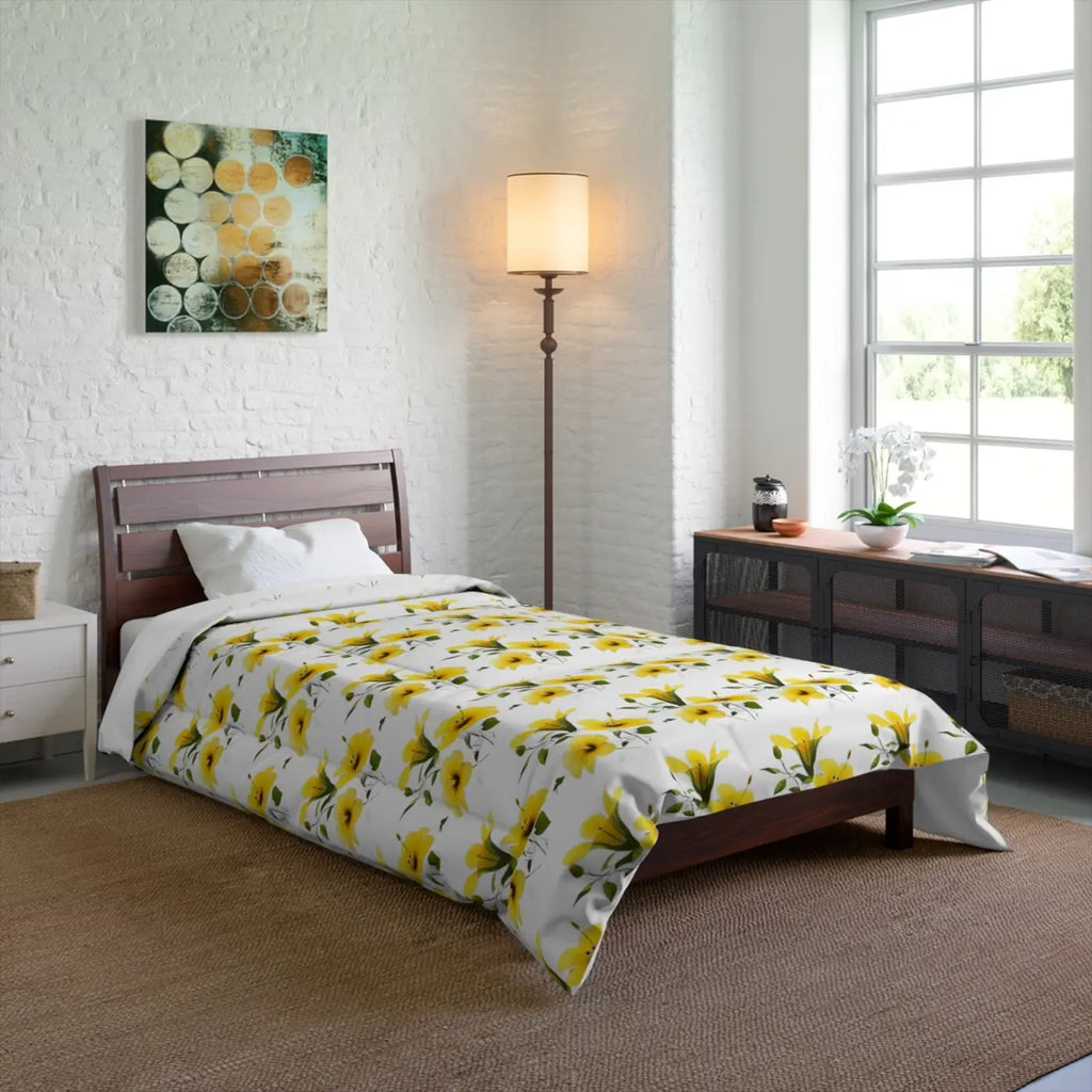 Yellow Morning Glory Quilt - Floral Comfort Bedding - DipaliZ