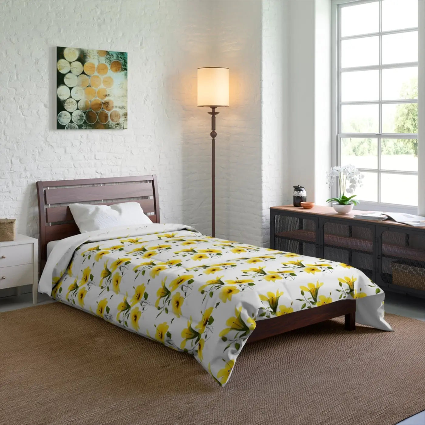 Yellow Morning Glory Quilt - Floral Comfort Bedding - DipaliZ