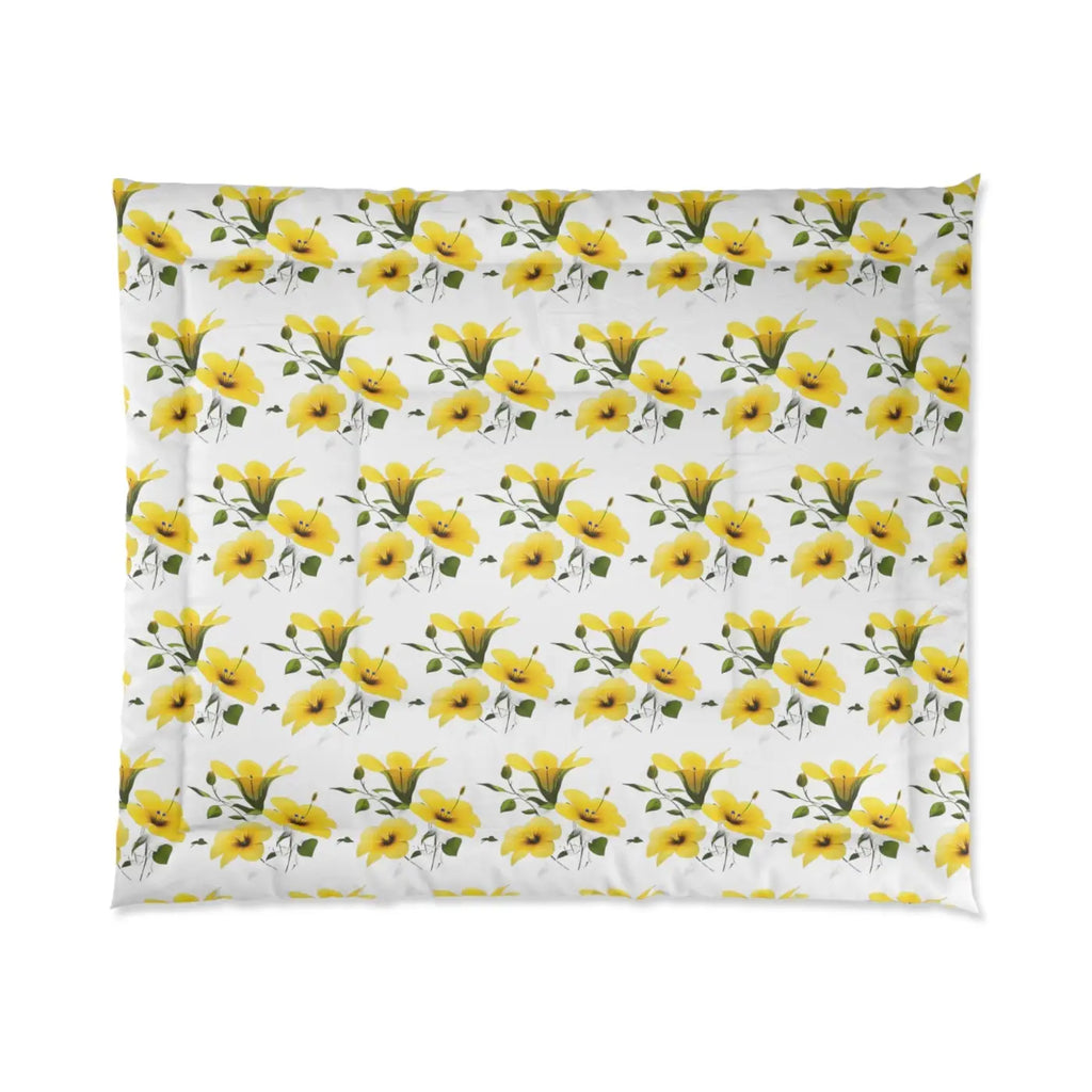 Yellow Morning Glory Quilt - Floral Comfort Bedding - DipaliZ