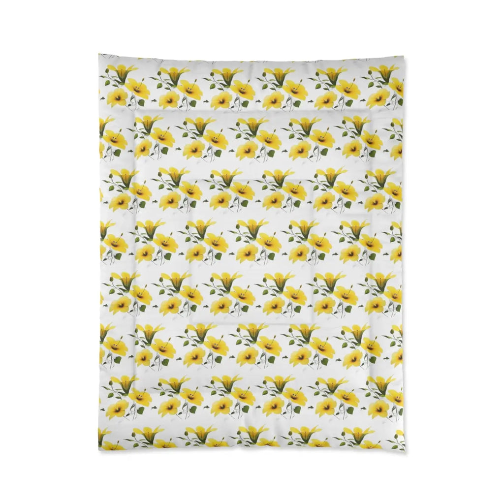 Yellow Morning Glory Quilt - Floral Comfort Bedding - DipaliZ