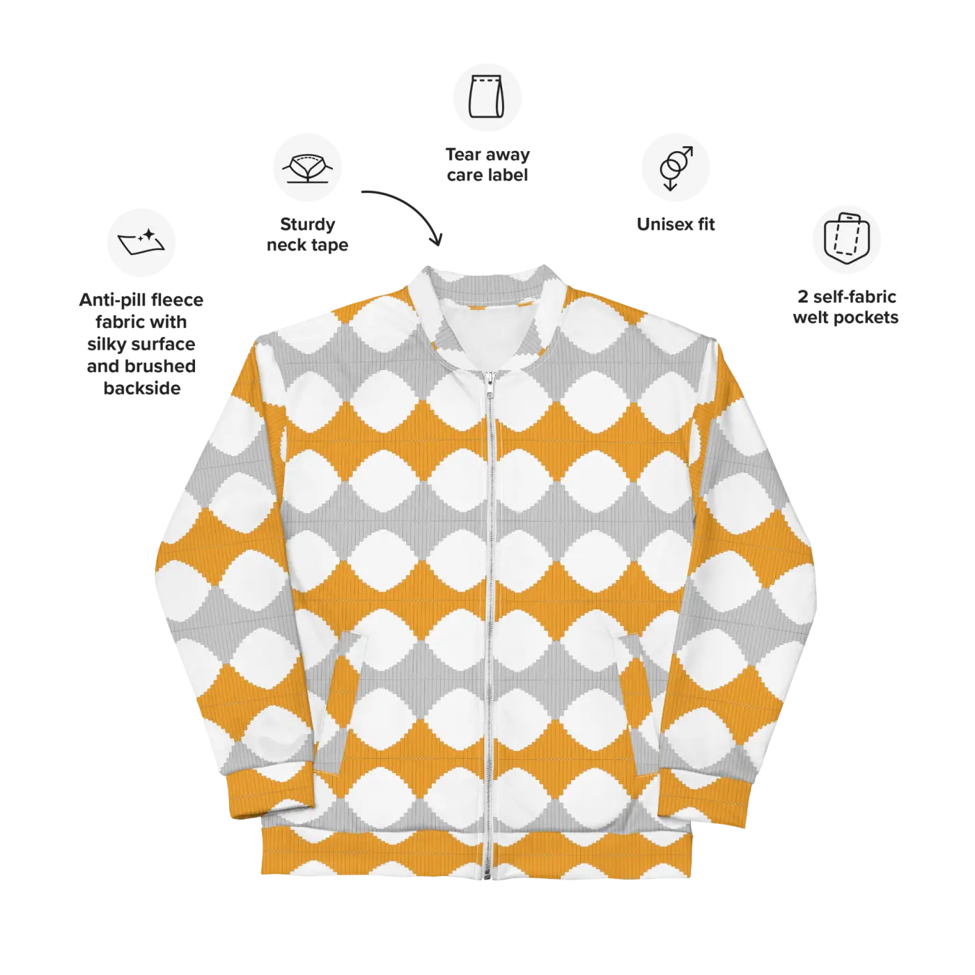 Unisex Bomber Jacket - Yellow Pattern Bold Style - DipaliZ