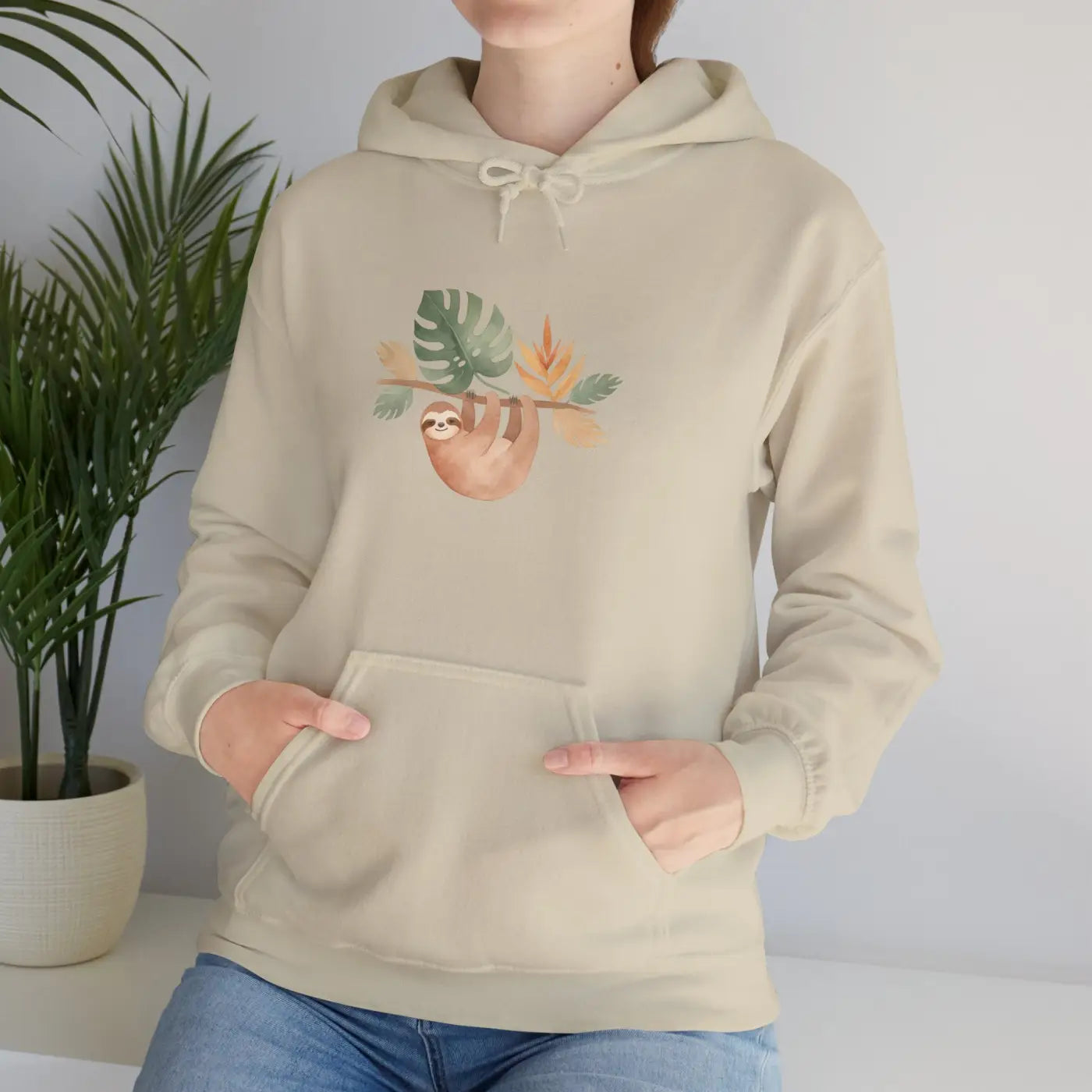 Tropical Sloth Hoodie - Double-Lined Hood Comfort - DipaliZ