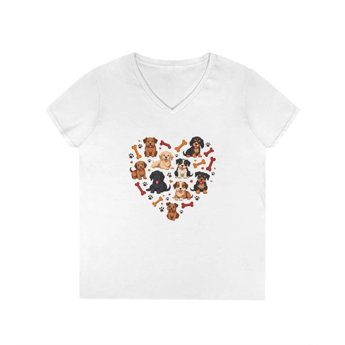 Dog Lovers V-Neck T-Shirt - Heart Design for Women - DipaliZ
