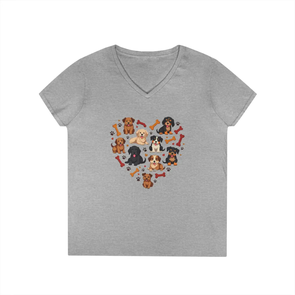 Dog Lovers V-Neck T-Shirt - Heart Design for Women - DipaliZ