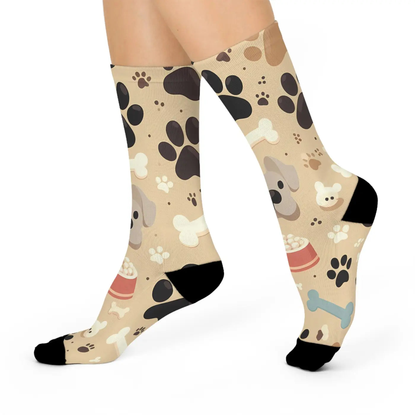 Cushioned Crew Socks - Adorable Dog Paw Prints - DipaliZ