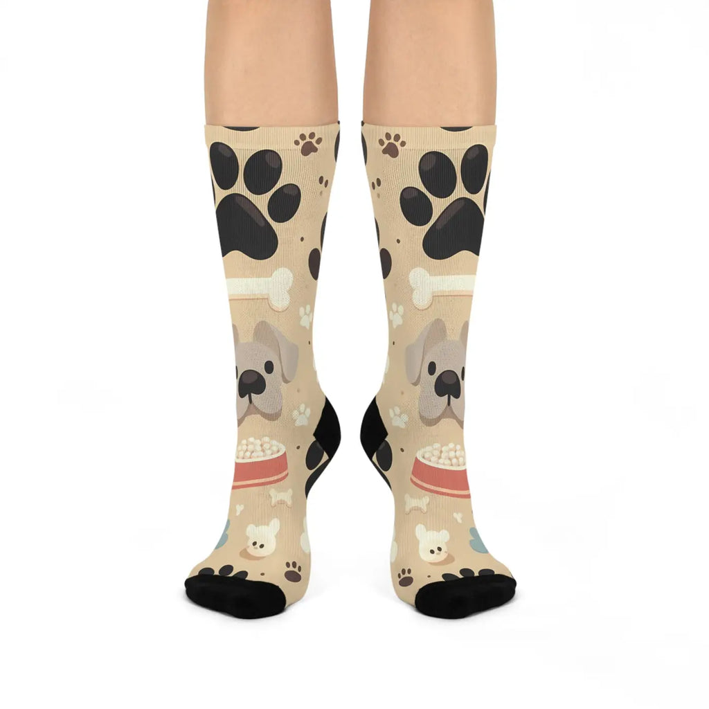 Cushioned Crew Socks - Adorable Dog Paw Prints - DipaliZ