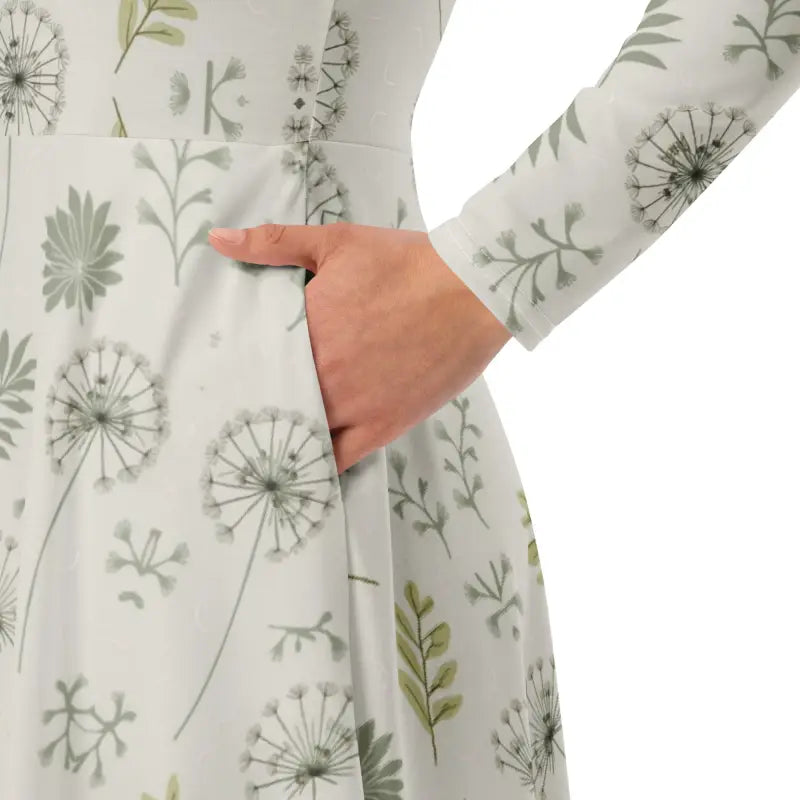 Long Sleeve Midi Dress - Dandelion Print Design - DipaliZ