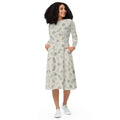 Long Sleeve Midi Dress - Dandelion Print Design - DipaliZ