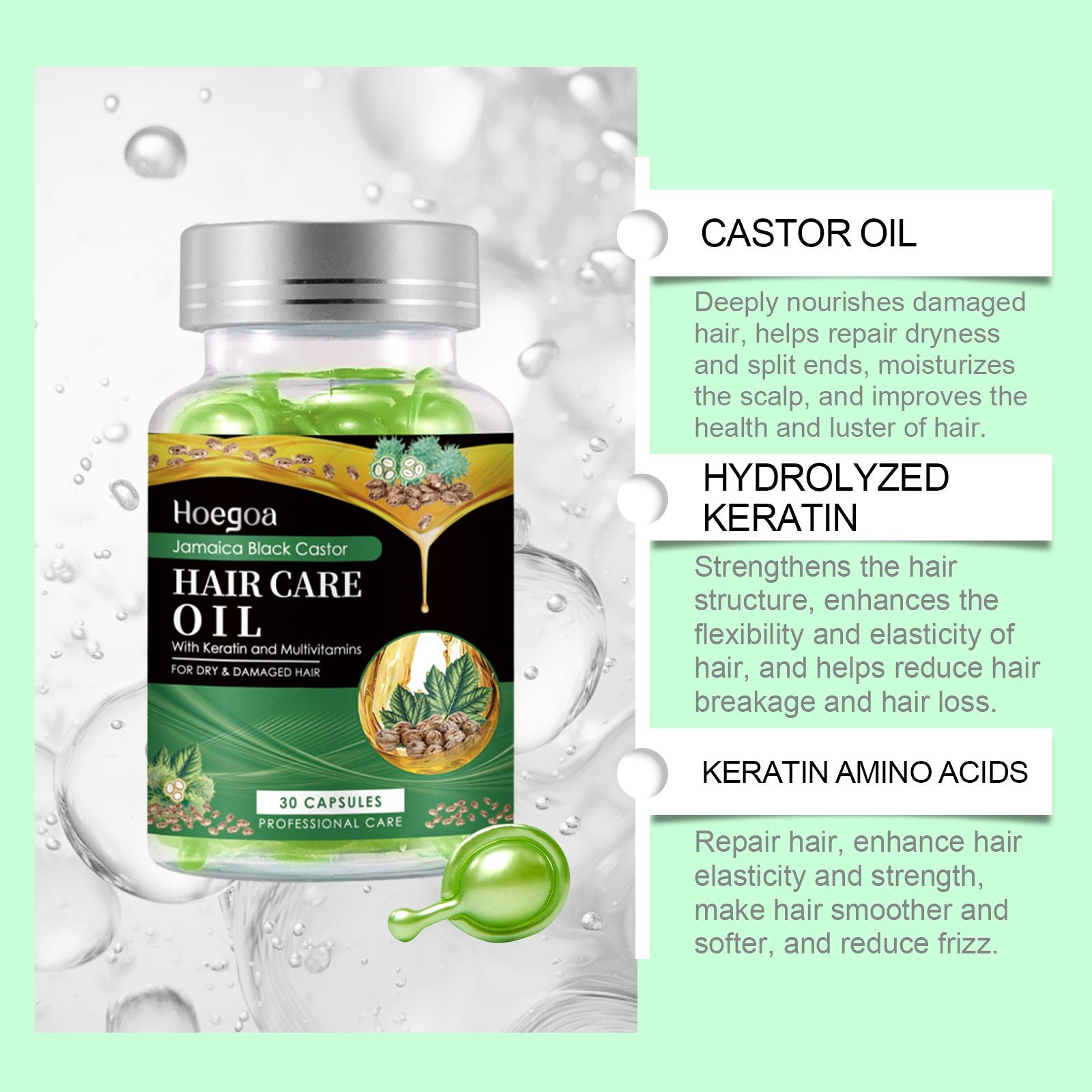 Hoegoa Black Castor Oil Nourishing Hair Care Capsule Hair Care Oil Gently Nourishes And Softeningly s Dry Hair