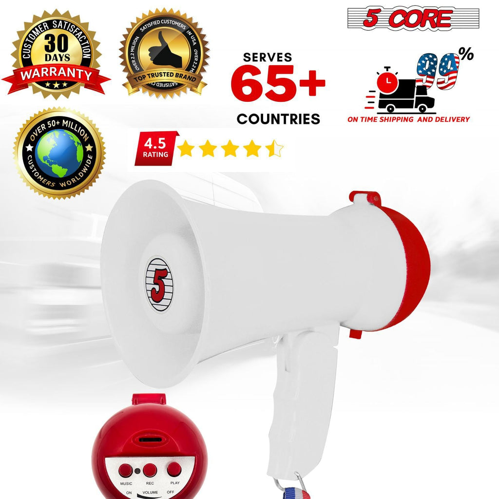 5Core Megaphone 15W Bull Horn Kids PA Speaker w 400 Yards Range Siren Lightweight Loud Mini Megafono