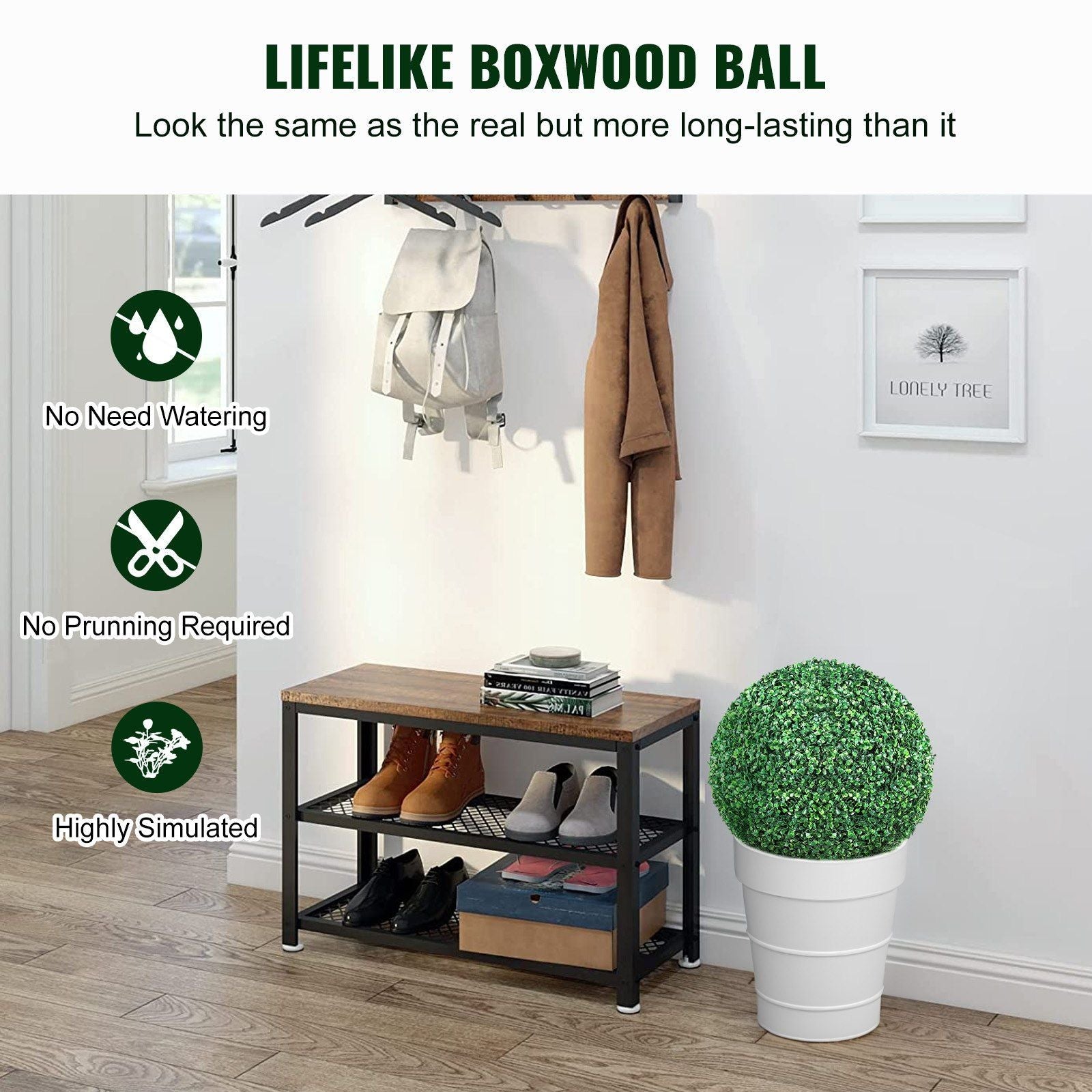 VEVOR Artificial Topiaries Boxwood Trees, 16' Tall (2 Pieces), Ball-Shape Faux Topiaries Plant, All-year Green Feaux Plant Decorative Balls for Backyard, Balcony,Garden, Wedding and Home Décor