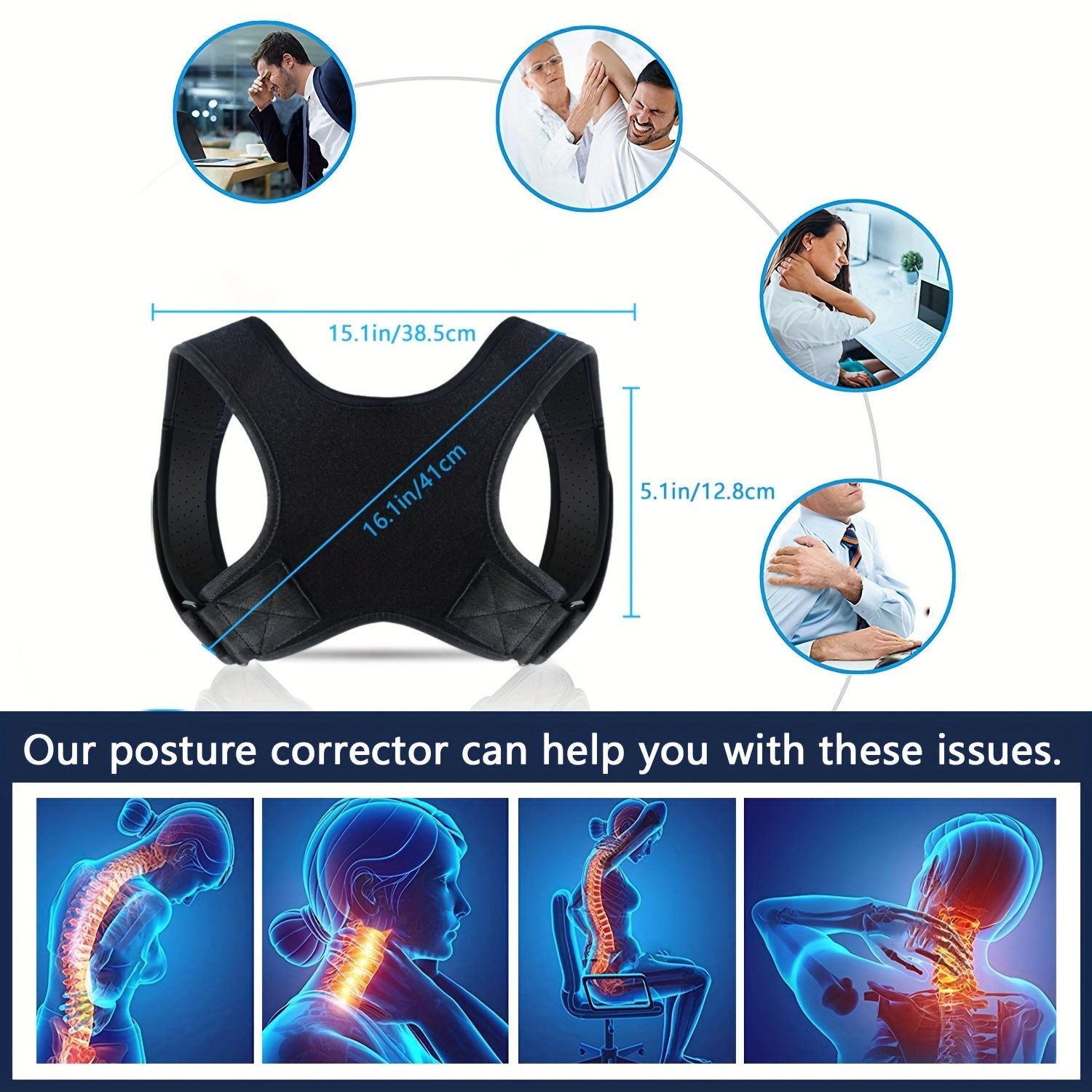 Adjustable Posture Corrector Back Brace for Women & Men - Grade Spinal with Upper/ Lower Body Alignment, , Posture Improvement, Daily & Gym Use, Comfort Fit (Hand Wash Only) - Recommended Device