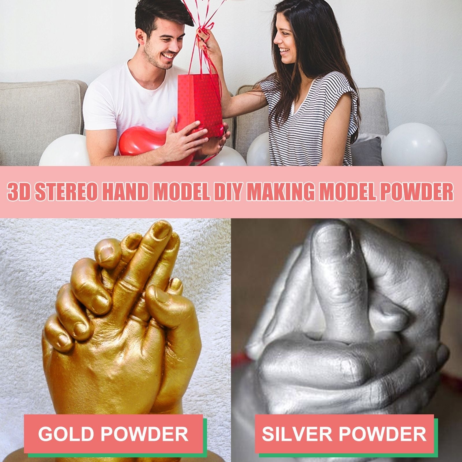 Jue Fish 3D Hand Mold DIY Clone Powder Mold Making Mother's Day Valentine's Day Festival Gift