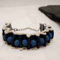 Handmade Bracelet, Denim Fabric and Blue Lava Stone Bracelet – 7.25″ (18.4 cm) with 1″ Wide Band and 10 mm Lava stone Beads