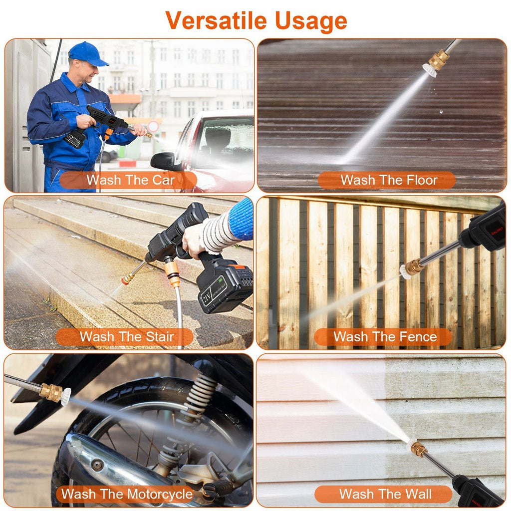 Cordless Pressure Washer Portable Electric Power Washer High Pressure Water Sprayer 363PSI Car Washer Cleaner with 12000mAh 21V Rechargeable Battery and Charger 2 Nozzles