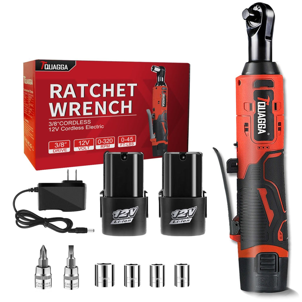 3/8" Cordless Electric Ratchet Wrench Set, 12V Power Ratchet Tool Kit With 2 Packs 2000mAh Battery And Charger, 45 FT-LBS Battery Powered Wrench with Infinitely Variable Speeds