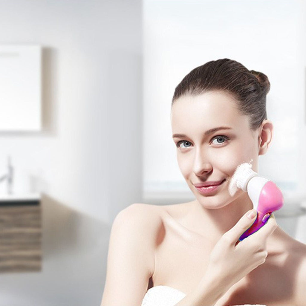 Waterproof Facial Cleansing Brush Face Spin Cleaning Brush Scrubber with 5 Brush Heads for Women