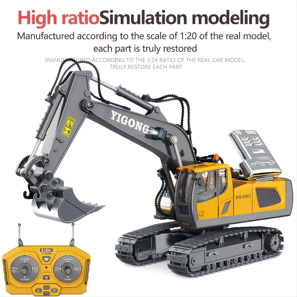 2.4G Remote Control; High Tech 11 Channels RC Excavator Dump Trucks Bulldozer Alloy Plastic Engineering Vehicle Electronic Toys For Boy Gifts