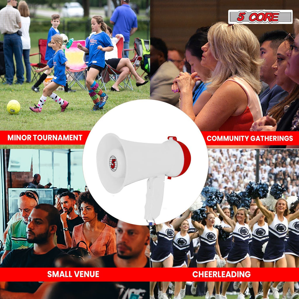 5Core Megaphone 15W Bull Horn Kids PA Speaker w 400 Yards Range Siren Lightweight Loud Mini Megafono
