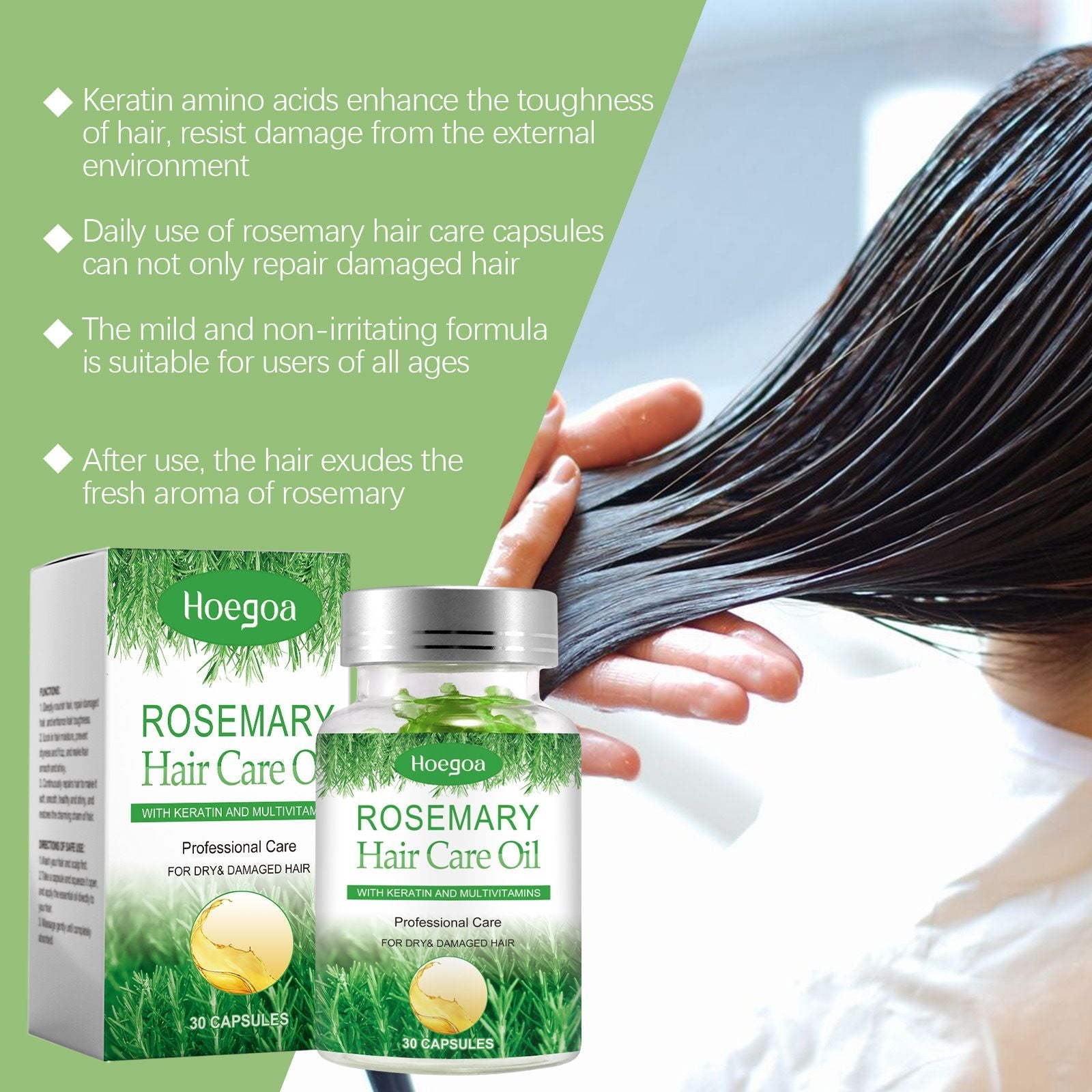 Hoegoa Rosemary Hair Care Capsules - Hair Care Capsules for Nourishment, Smoothing, Repairing Frizzy Hair, and Rosemary Capsules