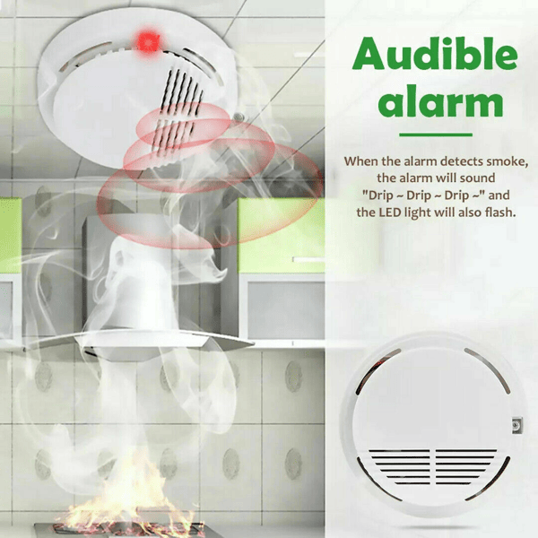 Smoke Alarm Detector Home Fire Safety Sensor Alert Battery Included (Logistics only For USPS.TK/TMEU only For self-pickup)