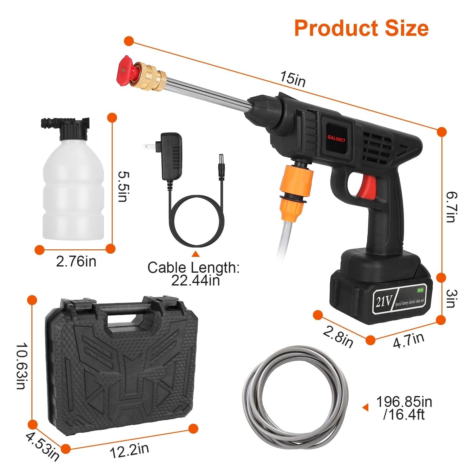 Cordless Pressure Washer Portable Electric Power Washer High Pressure Water Sprayer 363PSI Car Washer Cleaner with 12000mAh 21V Rechargeable Battery and Charger 2 Nozzles