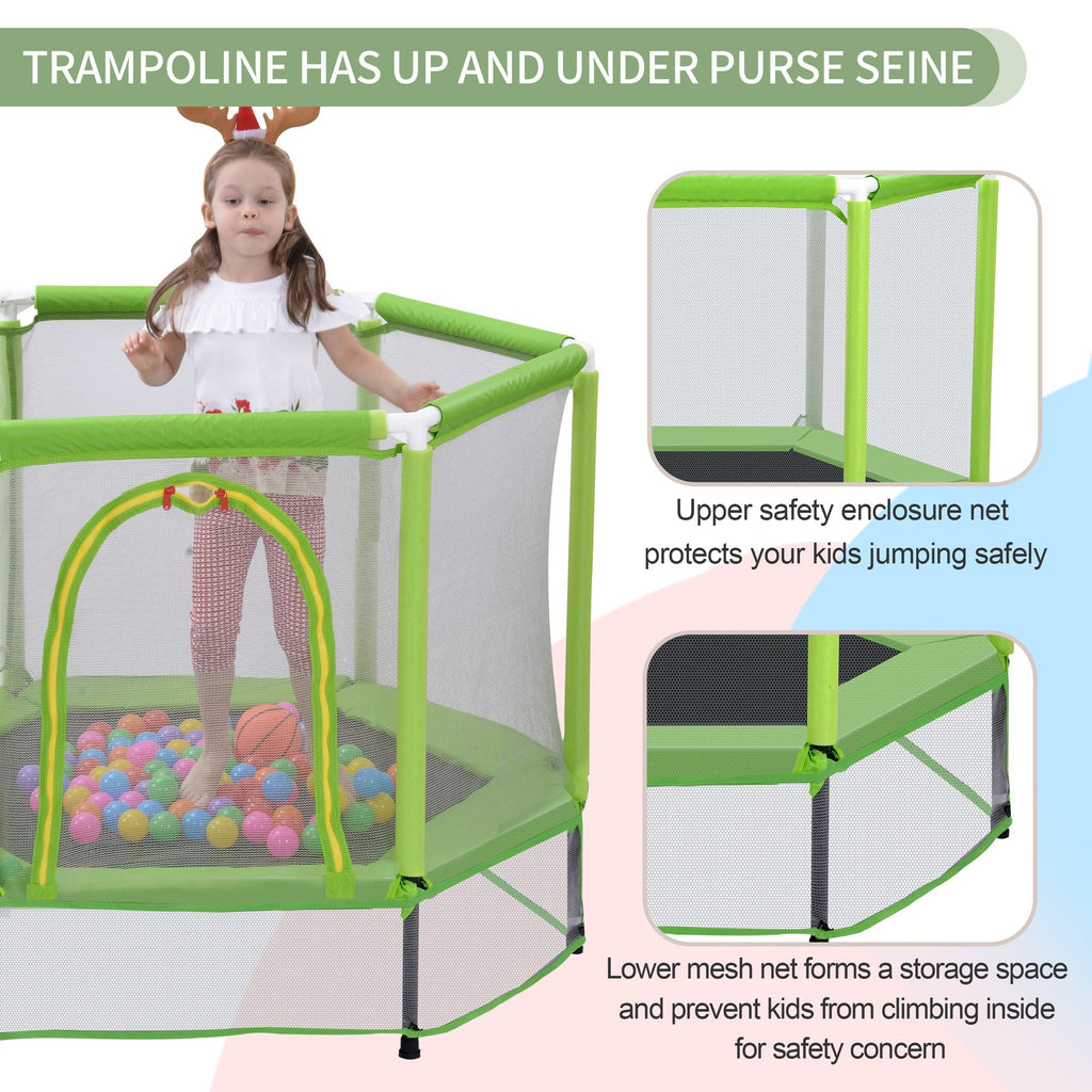 55'' Toddlers Trampoline with Safety Enclosure Net and Balls, Indoor Outdoor Mini Trampoline for Kids