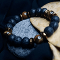 Black Lava & Tiger Eye Stone Bracelet – Men's Healing Energy Beaded Jewelry with Copper Spacer – Grounding & Confidence Boost – Natural Gemstone Bracelet for Him or Her