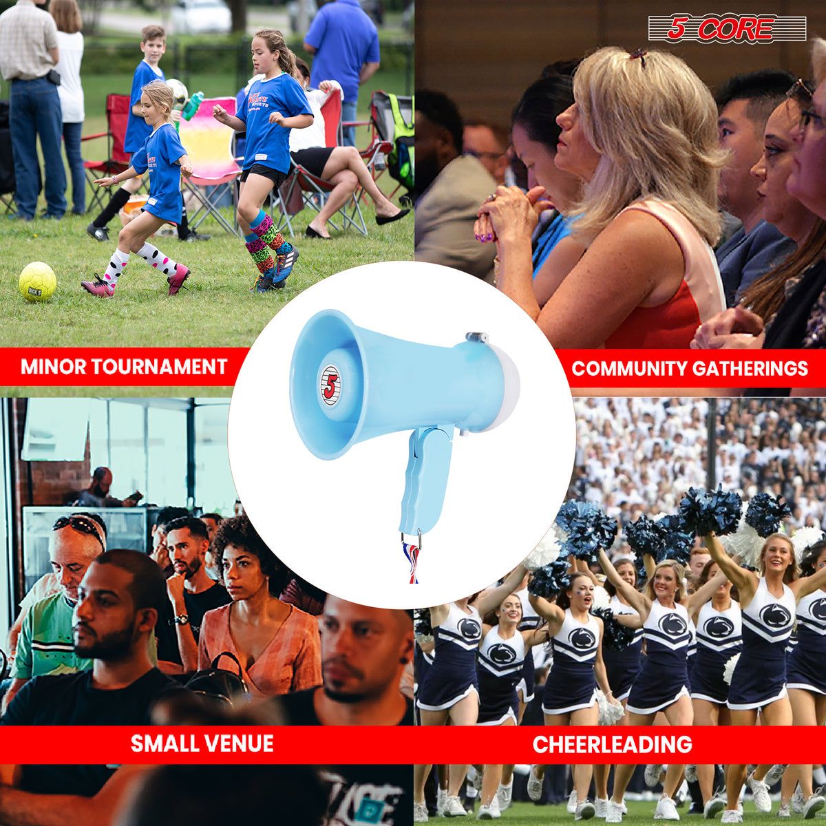 5Core Megaphone 15W Bull Horn Kids PA Speaker w 400 Yards Range Siren Lightweight Loud Mini Megafono
