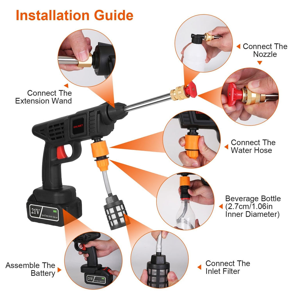 Cordless Pressure Washer Portable Electric Power Washer High Pressure Water Sprayer 363PSI Car Washer Cleaner with 12000mAh 21V Rechargeable Battery and Charger 2 Nozzles