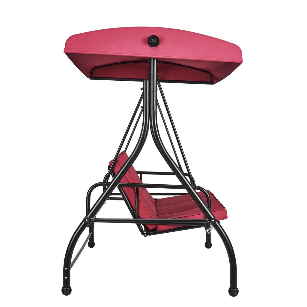 3-Seat Patio Swing Chair, Converting Canopy Swing, Outdoor Patio Porch with Adjustable Canopy, Removable Thick Cushion and Alloy Steel Frame, for Balcony, Backyard, Poolside, Burgundy
