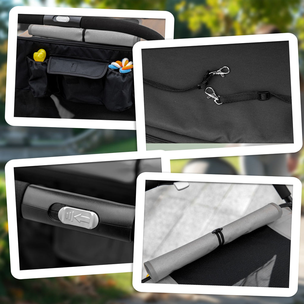 PawHut Pet Stroller Dog Cat Carriage One Click Fold with Universal Front Wheels Shock Absorber Brakes Storage Bags Mesh Window