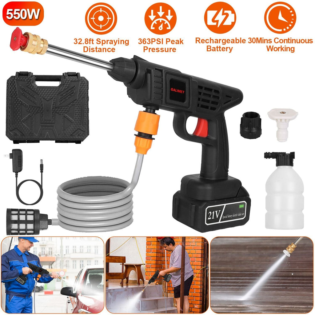 Cordless Pressure Washer Portable Electric Power Washer High Pressure Water Sprayer 363PSI Car Washer Cleaner with 12000mAh 21V Rechargeable Battery and Charger 2 Nozzles