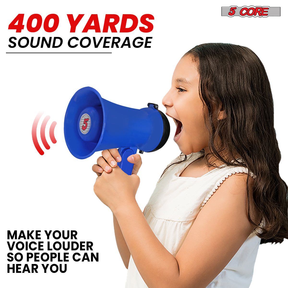 5Core Megaphone 15W Bull Horn Kids PA Speaker w 400 Yards Range Siren Lightweight Loud Mini Megafono