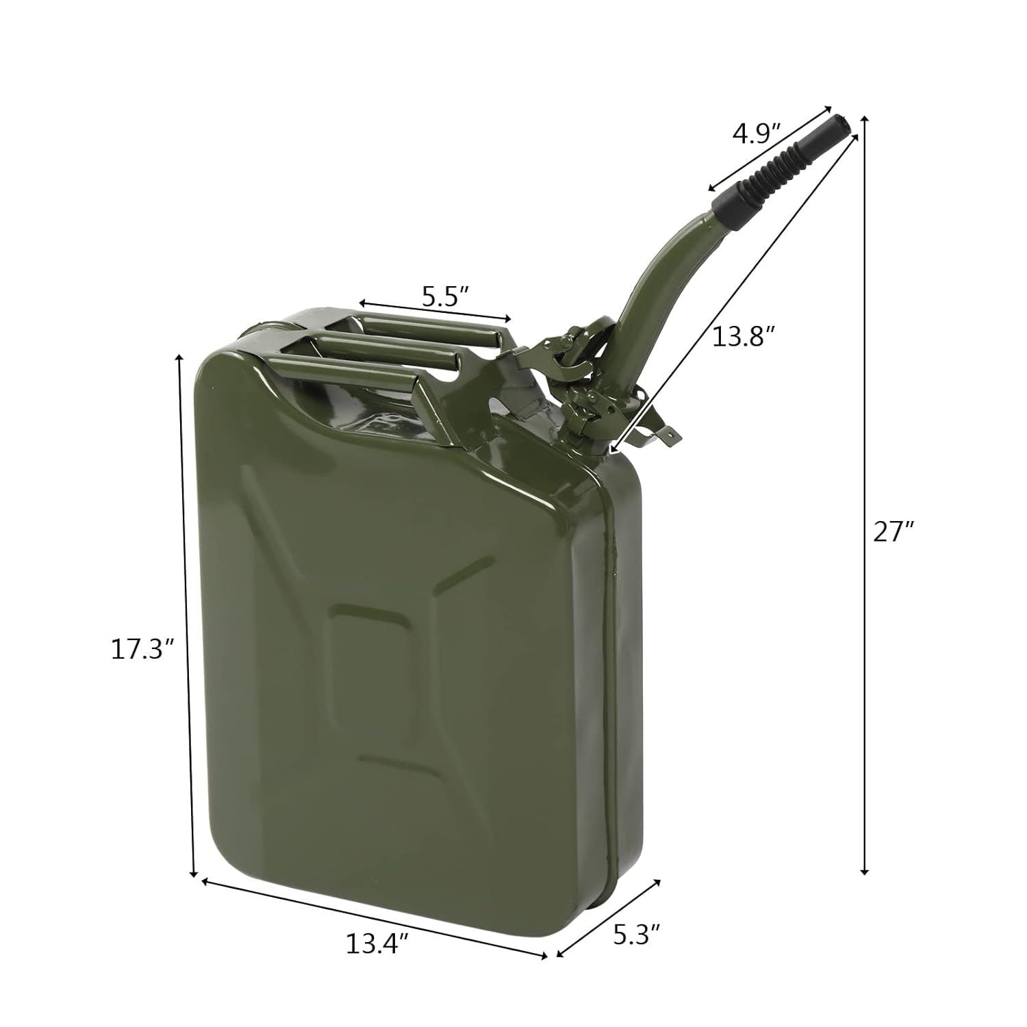 5 Gallon Jerry Fuel Can with Flexible Spout, Portable Jerry Cans Fuel Tank Steel Fuel Can, Fuels Gasoline for Cars, Trucks, Green