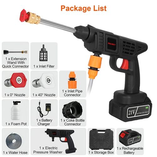Cordless Pressure Washer Portable Electric Power Washer High Pressure Water Sprayer 363PSI Car Washer Cleaner with 12000mAh 21V Rechargeable Battery and Charger 2 Nozzles