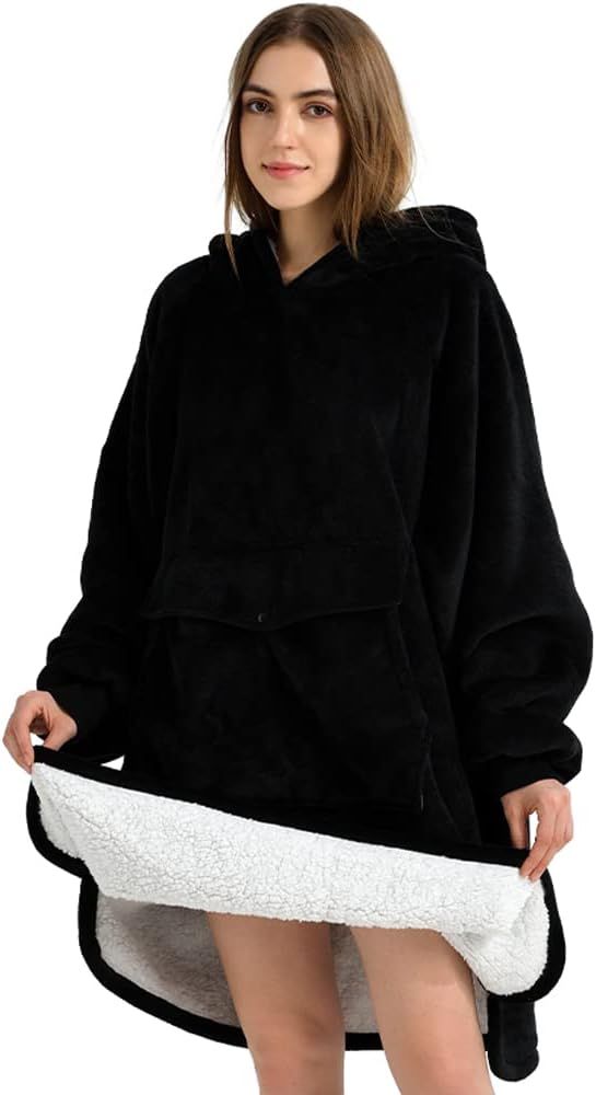 Krifey Wearable Blanket Hoodie, Oversized Sherpa Hooded as Birthday Gifts Christmas Gifts for Mom Women Girlfriend Men, Cozy Sweatshirt with Giant Pocket
