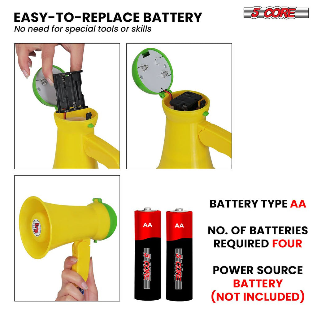 5Core Megaphone 15W Bull Horn Kids PA Speaker w 400 Yards Range Siren Lightweight Loud Mini Megafono