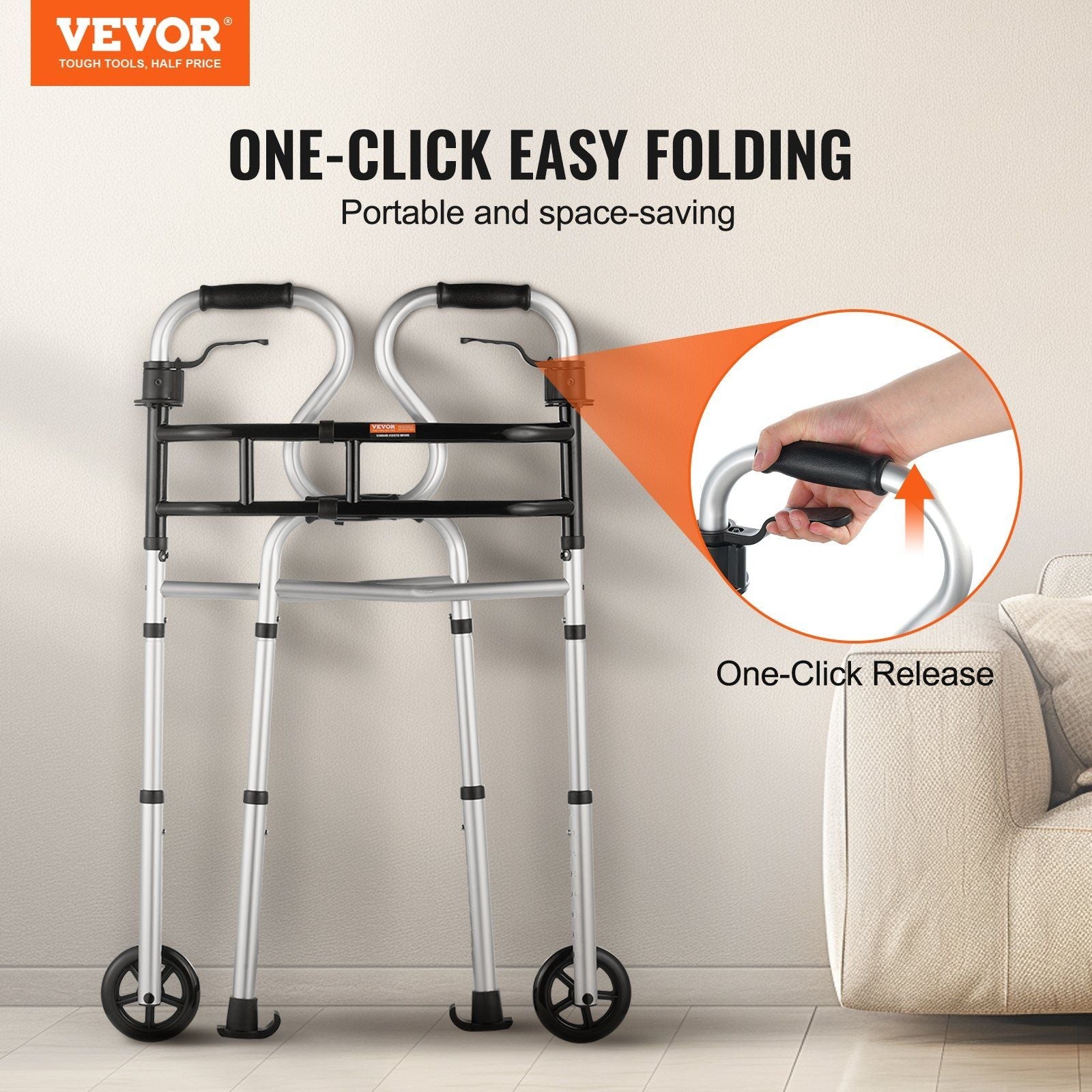 VEVOR Folding Walker Stand-Assist Folding Walkers with Adjustable Height & Width