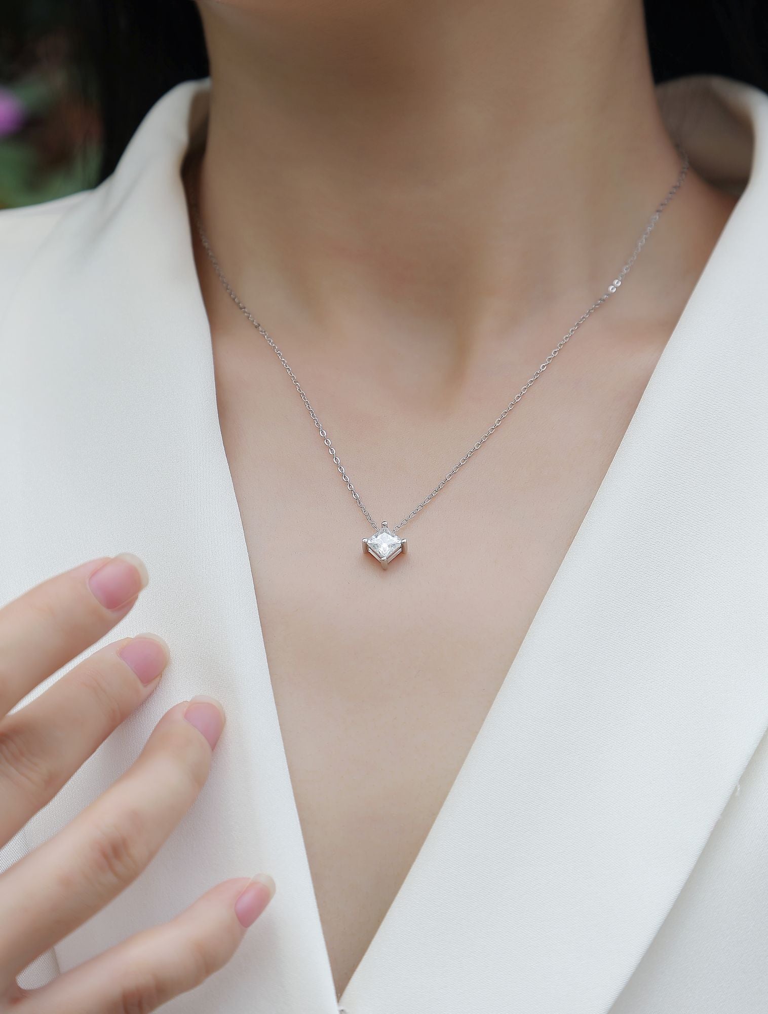 Stay together - set with square moissanite S925 sterling silver and platinum-plated necklace pendant Fashion trendy diamond jewellery