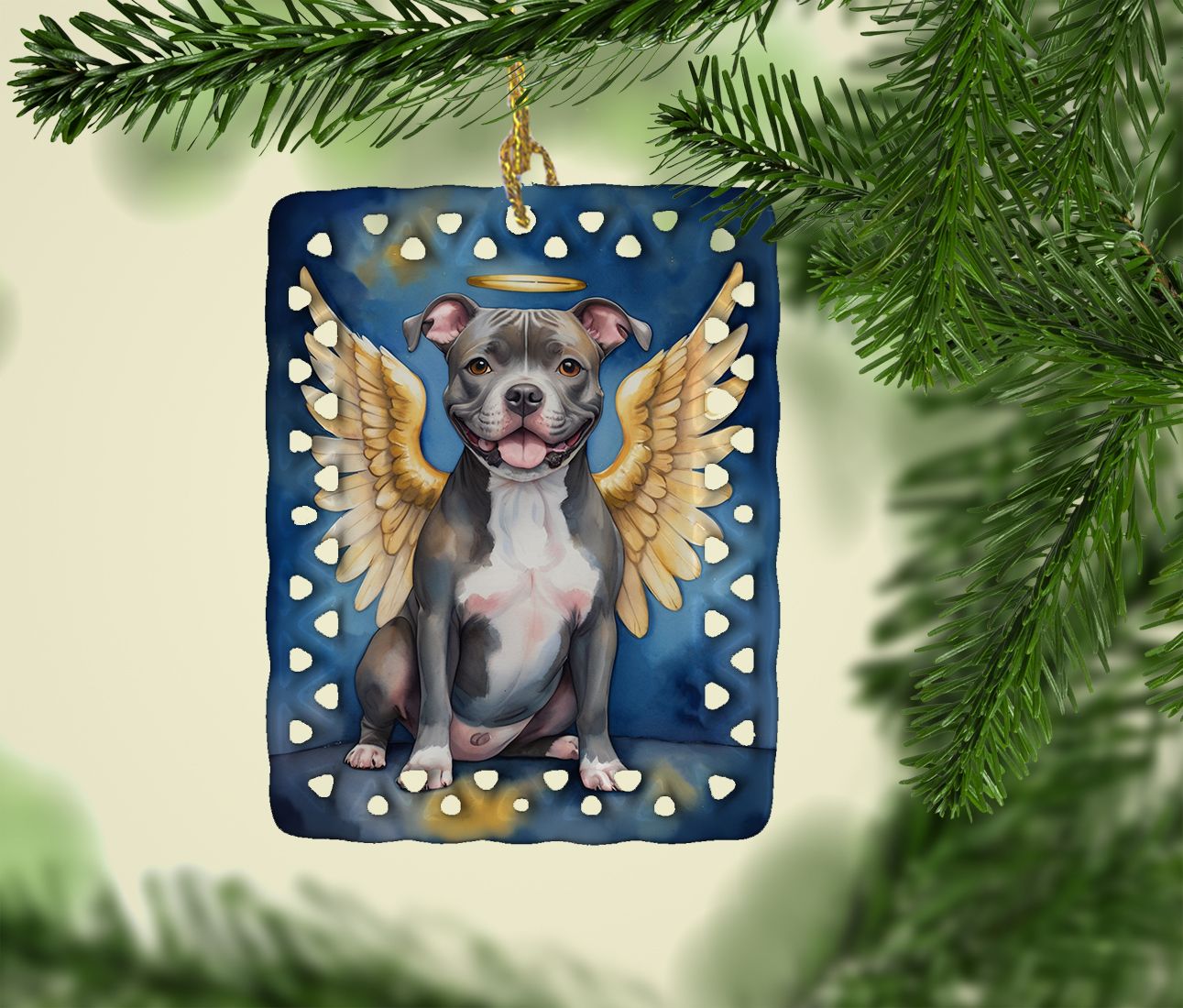 Staffordshire Bull Terrier My Angel Porcelain Ornament Christmas Tree Hanging Decorations for Home Christmas Holiday, Rectangle, Gift, Multicolor