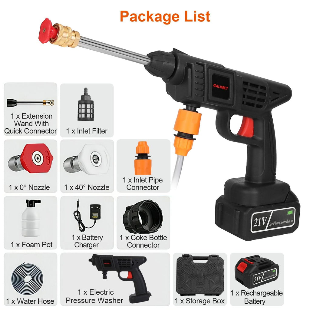 Cordless Pressure Washer Portable Electric Power Washer High Pressure Water Sprayer 363PSI Car Washer Cleaner with 12000mAh 21V Rechargeable Battery and Charger 2 Nozzles