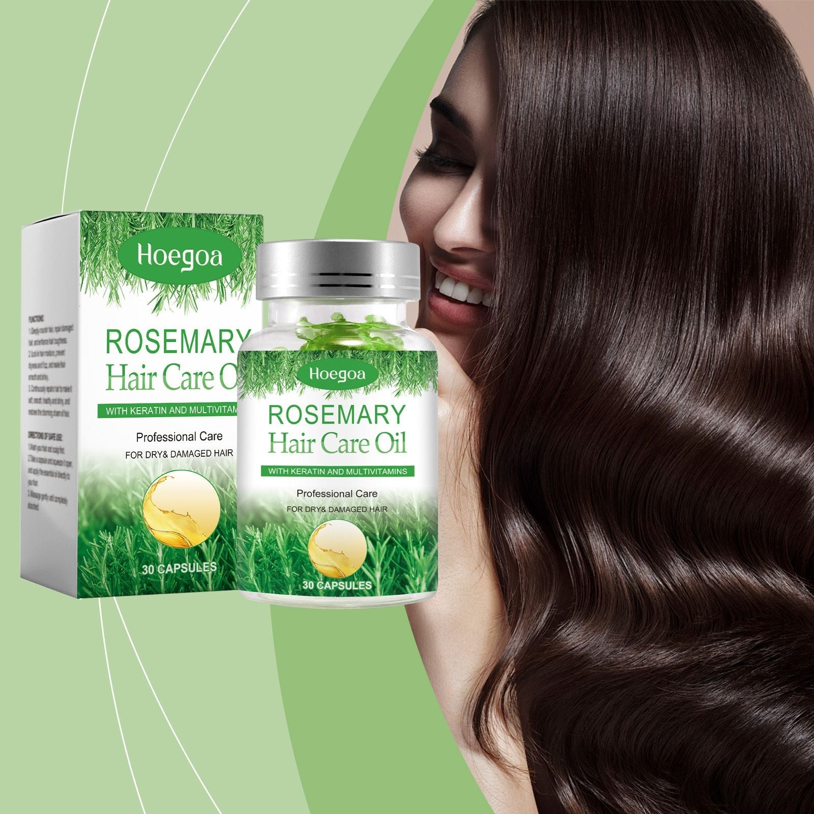 Hoegoa Rosemary Hair Care Capsules - Hair Care Capsules for Nourishment, Smoothing, Repairing Frizzy Hair, and Rosemary Capsules