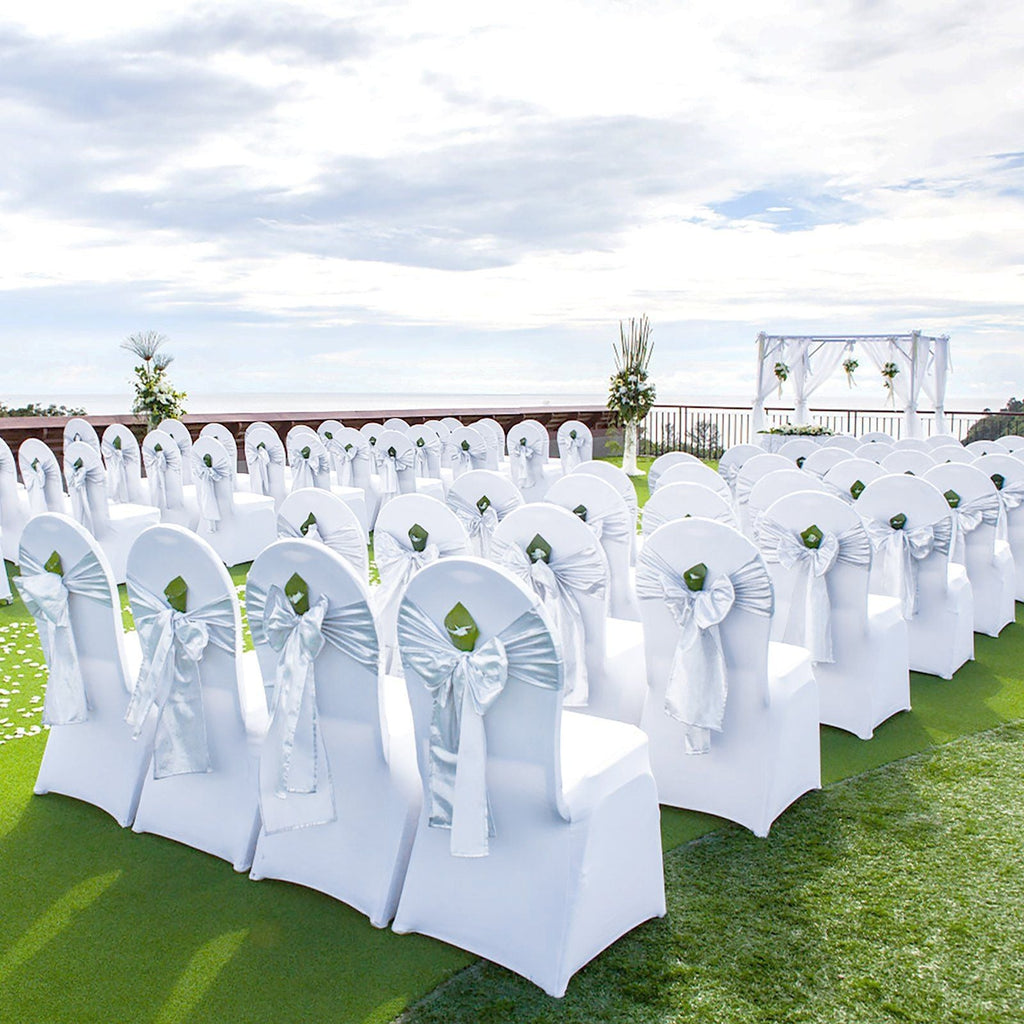 Stretch Spandex Folding Chair Covers, Universal Fitted Chair Cover, Removable Washable Protective Slipcovers, for Wedding, Holiday, Banquet, Party, Celebration, Dining (50PCS White)