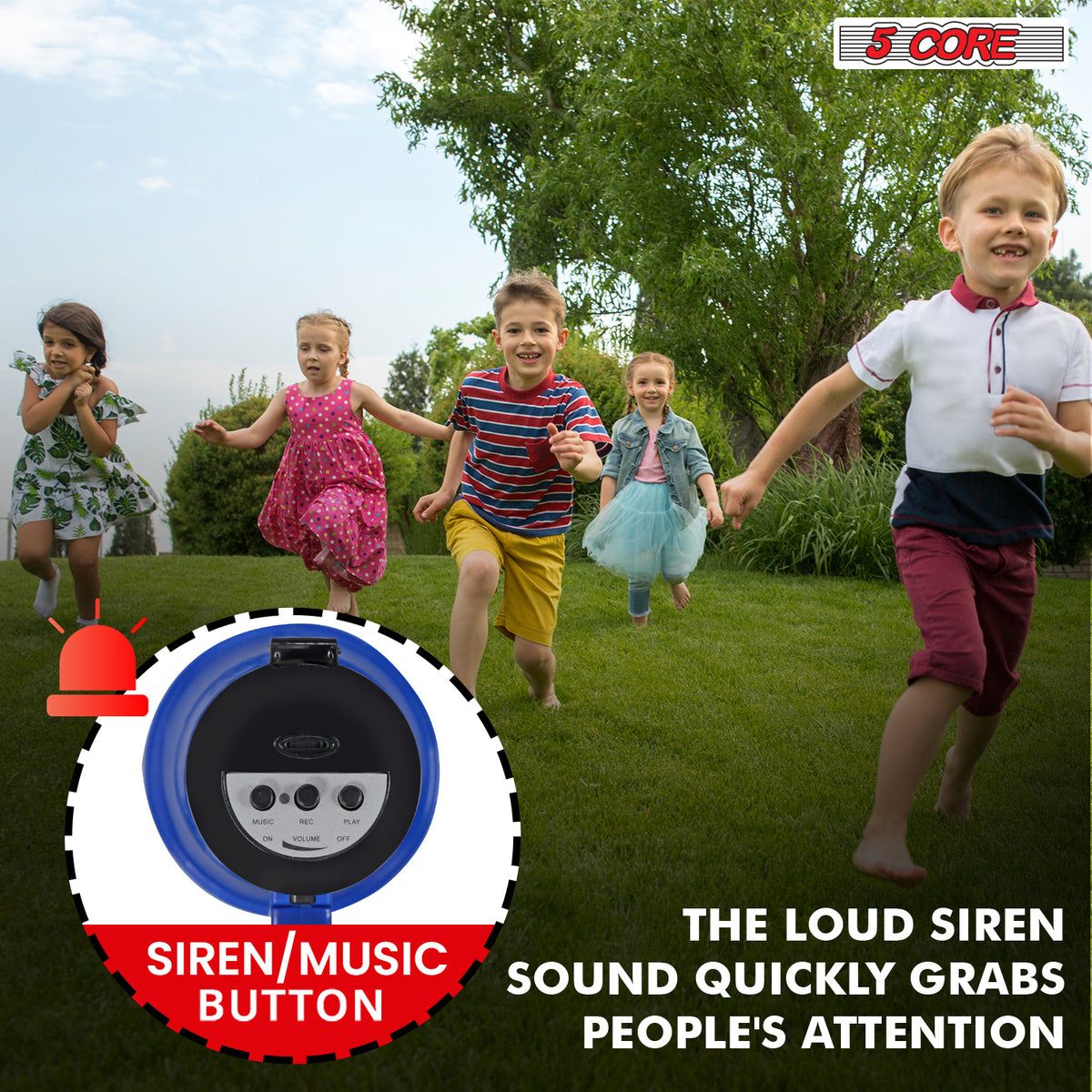5Core Megaphone 15W Bull Horn Kids PA Speaker w 400 Yards Range Siren Lightweight Loud Mini Megafono