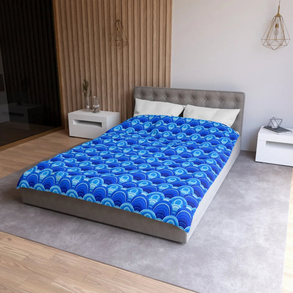 Blue Retro Wave Duvet Cover - Microfiber Fabric Pattern - DipaliZ