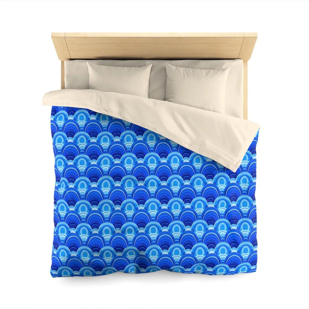 Blue Retro Wave Duvet Cover - Microfiber Fabric Pattern - DipaliZ