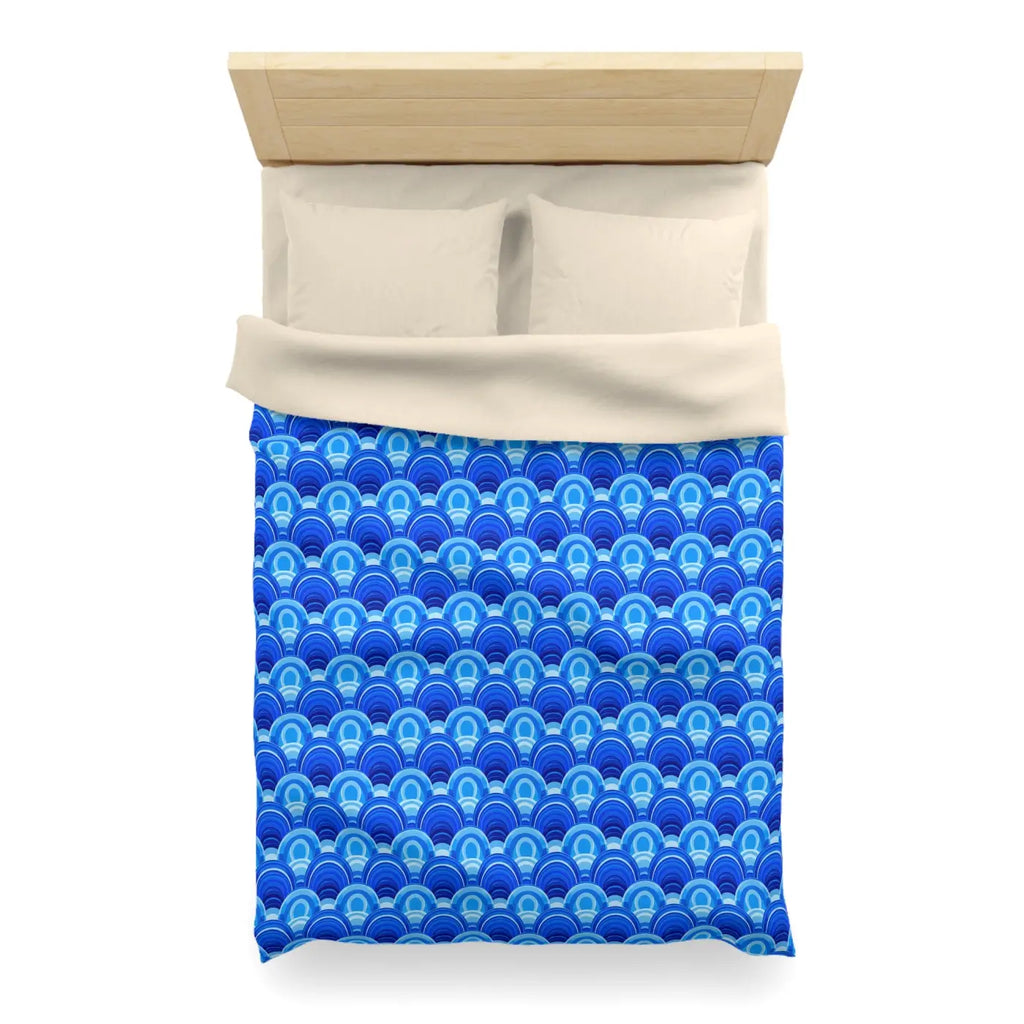 Blue Retro Wave Duvet Cover - Microfiber Fabric Pattern - DipaliZ